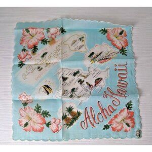 Vintage Handkerchief 1950’s Hawaii scalloped edge souvenir 12” Sq